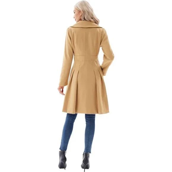 ✨Women's Brown Fashion Trench Coat Notch Lapel Double Breasted Pea Coats Jacket